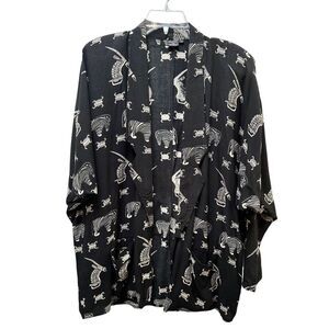 Sam Hilu Vtg artful black & white animal print open front blazer size M #42-1868